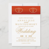 Tief rote und goldene Herzen - Einladung (Vorderseite)