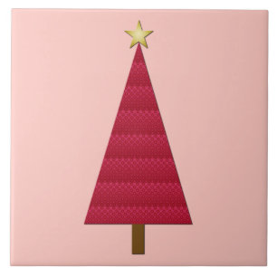 Tief roter Damast, moderner Weihnachtsbaum Fliese