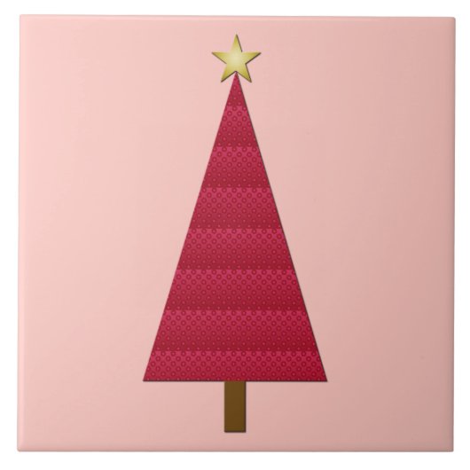 Tief roter Damast, moderner Weihnachtsbaum Fliese (Vorderseite)