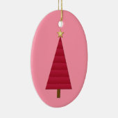 Tief roter Damast, moderner Weihnachtsbaum Keramik Ornament (Rechts)