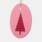 Tief roter Damast, moderner Weihnachtsbaum Keramik Ornament (Links)