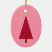 Tief roter Damast, moderner Weihnachtsbaum Keramik Ornament (Vorne)