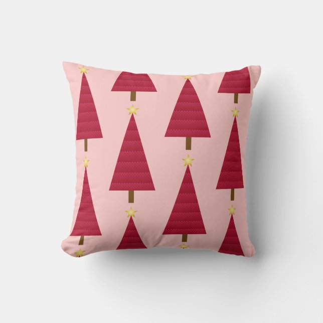 Tief roter Damast, moderner Weihnachtsbaum Kissen (Vorderseite)