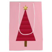 Tief roter Damast, moderner Weihnachtsbaum Mittlere Geschenktüte (Rückseite)