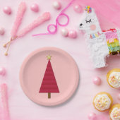 Tief roter Damast, moderner Weihnachtsbaum Pappteller (Party)