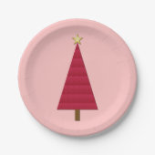 Tief roter Damast, moderner Weihnachtsbaum Pappteller (Vorderseite)