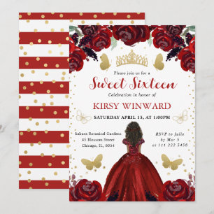 Tief rotes Kleid Dunkle Hautprinzessin Sweet 16 Einladung