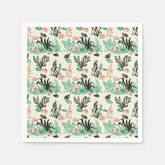 Tief tropische Ozeankoralle Seashell Wasserfarbe Serviette (Vorderseite)