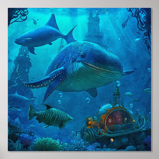 Tief unter dem Meer Tiere Steampunk U-Boot Foliendrucke (Vorderseite)