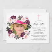 Tief Velvet und Bush rosa Taufe oder Weihnachten Einladung (Vorderseite)