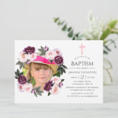 Tief Velvet und Bush rosa Taufe oder Weihnachten Einladung (Stehend Vorderseite)