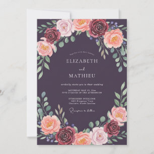 Tief violette florale Bogen-Romanze-Hochzeit Einladung