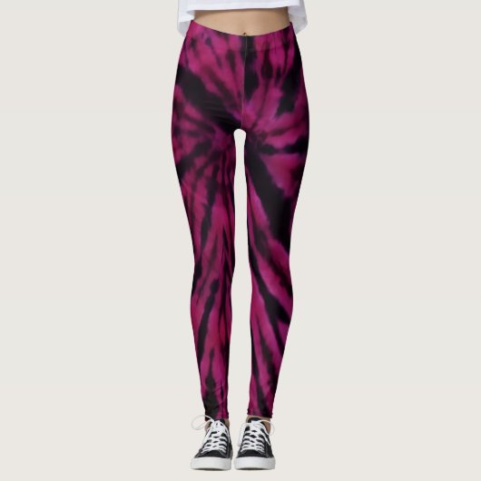 Tiefärben Lila Rosa Schwarz Hippie Retro-Muster Leggings (Vorderseite)
