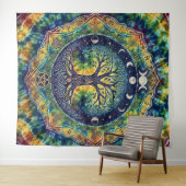 Tiefärbter Regenbogen-Lebensbaum Wandteppich (Beispiel (Horizontal))