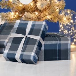 Tiefblau Grau Ozean Schiefer Karomuster Geschenkpapier