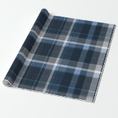 Tiefblau Grau Ozean Schiefer Karomuster Geschenkpapier (Ungerollt)