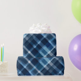 Tiefblau Grau Ozean Schiefer Karomuster Geschenkpapier
