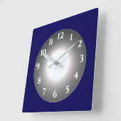 Tiefblau mit beleuchtetem silbergrauen Zentrum Quadratische Wanduhr (Winkel)