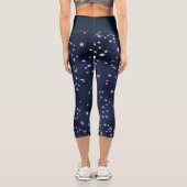 Tiefblau mit silbernen Sternen Muster Capri Leggings (Rückseite)