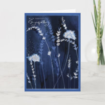 Tiefblaue Aquarell-Blumenwiese-Trauerkarte