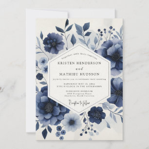 Tiefblaue Ätherische Blütenhochzeit Einladung