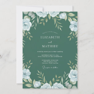 Tiefblaue Blätter Hochzeit mit staubigem Eukalyptu Einladung