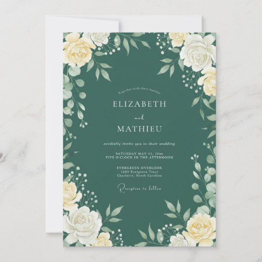 Tiefblaue Blätterhochzeit Einladung (Vorderseite)