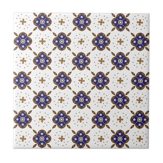 Tiefblaue Blumenmuster Fliese (Vorderseite)