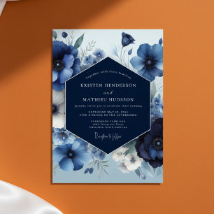 Tiefblaue Blütenpracht Opulente Hochzeit Einladung
