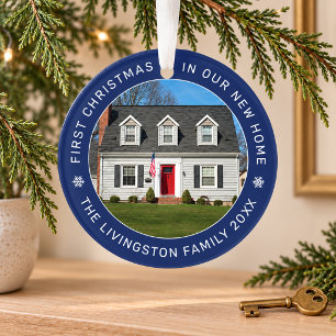Tiefblaue erste Weihnachten im neuen Zuhause Ornament