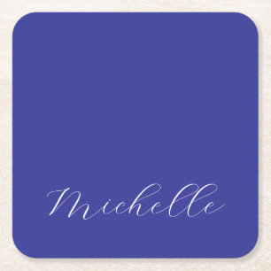 Tiefblaue Farbe Schlichte Moderne Eigene Name Kall Rechteckiger Pappuntersetzer
