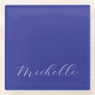Tiefblaue Farbe Schlichte Moderne Eigener Name Kal Glasuntersetzer