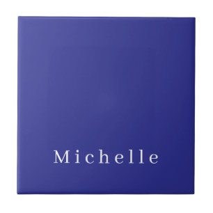 Tiefblaue Farbe Schlichte Moderne Eigener Name Min Fliese