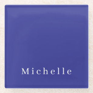 Tiefblaue Farbe Schlichte Moderne Eigener Name Min Glasuntersetzer