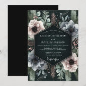 Tiefblaue florale, melancholische Hochzeit Einladung (Vorne/Hinten)