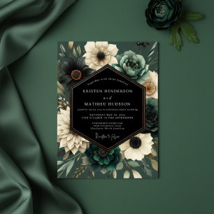 Tiefblaue florale Opulenz-Hochzeit Einladung