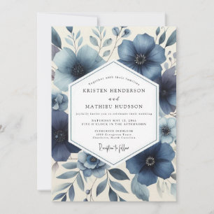 Tiefblaue florale romantische Hochzeit Einladung