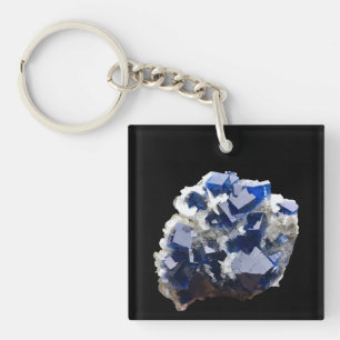 Tiefblaue Fluorit Kristall Plättchen Calcit Minera Schlüsselanhänger