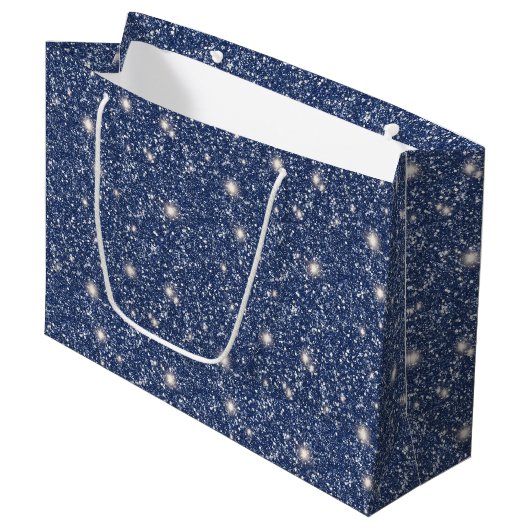 Tiefblaue Glitter-Geburtstag Große Geschenktüte (Vorderseite Schrägansicht)