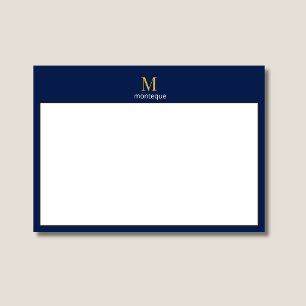 Tiefblaue Gold-Monogramm-Personalisierung Luxus Mitteilungskarte