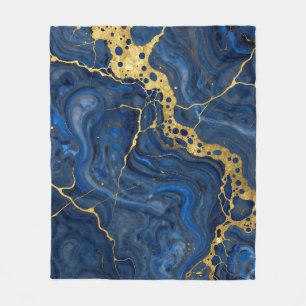 Tiefblaue goldene Adern Abstract Fleecedecke