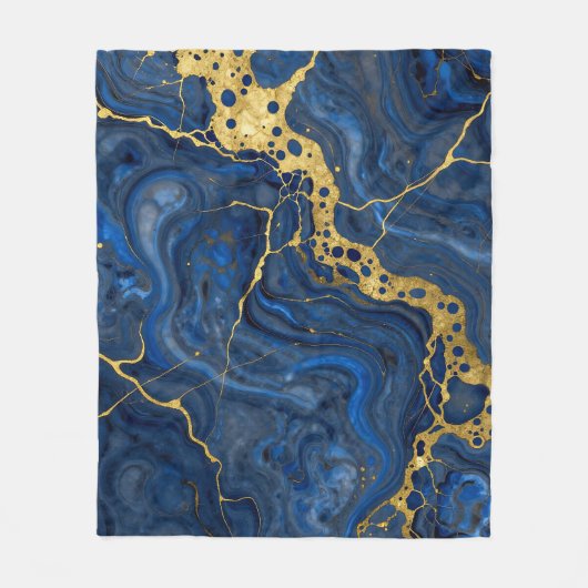 Tiefblaue goldene Adern Abstract Fleecedecke (Vorderseite)