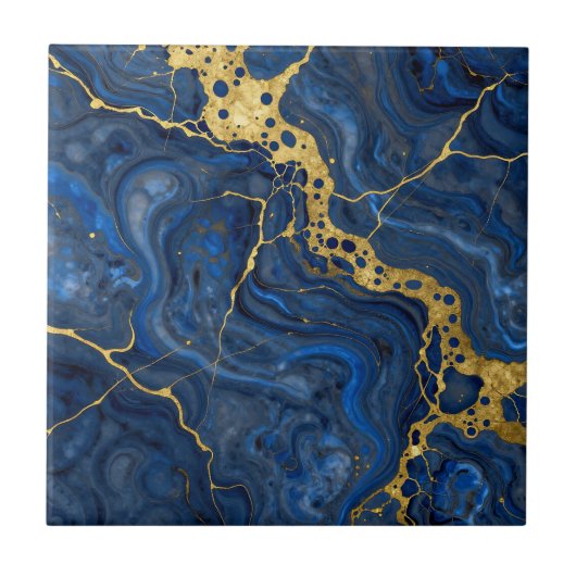 Tiefblaue goldene Adern Abstract Fliese (Vorderseite)