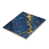 Tiefblaue goldene Adern Abstract Fliese (Seite)