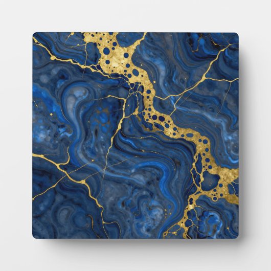 Tiefblaue goldene Adern Abstract Fotoplatte (Vorderseite)