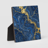 Tiefblaue goldene Adern Abstract Fotoplatte (Vorderseite)