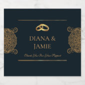 Tiefblaue & Goldene Hochzeit | Eleganter Benutzerd Schaumweinetikett (Einzelnes Label)