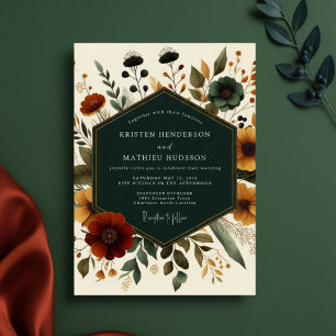 Tiefblaue Herbst-Blumenromanze-Hochzeit Einladung