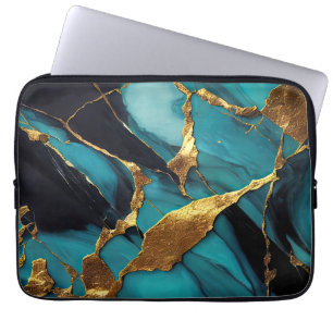 Tiefblaue Marmor mit kräftigen goldenen Adern Laptopschutzhülle