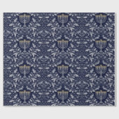Tiefblaue Menora im William-Morris-Muster Geschenkpapier (Flach)